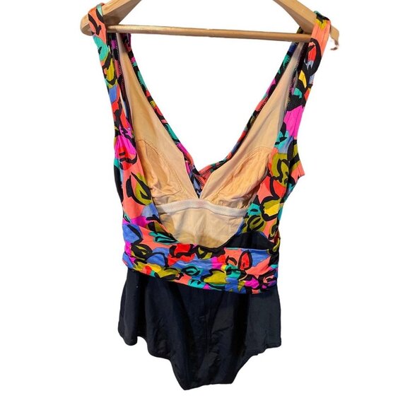 Catalina Colorful One Piece V Neck Loose Fabric Swimsuit Sz 16 - Picture 2 of 10